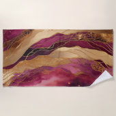 ブルゴーニュと金ゴールド水彩抽象芸術風景 ビーチタオル (正面)