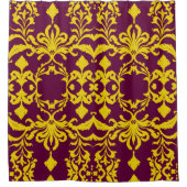 ブルゴーニュと金ゴールド王室のダマスク シャワーカーテン (正面)