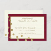 ブルゴーニュと金ゴールド紙吹雪結婚ドットの反応 出欠カード (正面/裏面)