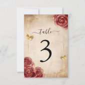 ブルゴーニュと金ゴールド結婚バラのテーブル番号カード 招待状 (正面)
