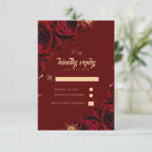 ブルゴーニュと金ゴールド結婚バラの応答カード 出欠カード (スタンド正面)