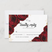 ブルゴーニュと金ゴールド結婚バラの応答カード 出欠カード (正面)