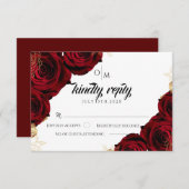 ブルゴーニュと金ゴールド結婚バラの応答カード 出欠カード (正面/裏面)