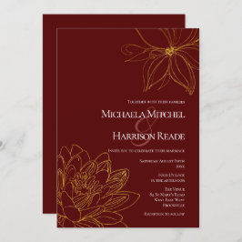 ブルゴーニュと金ゴールド結婚フローラ 招待状