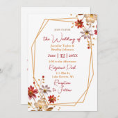 ブルゴーニュと金ゴールド結婚フローラ 招待状 (正面/裏面)