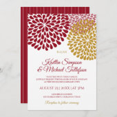 ブルゴーニュと金ゴールド結婚式招待状 |フローラとおもしろい 招待状 (正面/裏面)