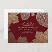 ブルゴーニュと金ゴールド葉の秋は日付を保存 案内ポストカード (正面/裏面)