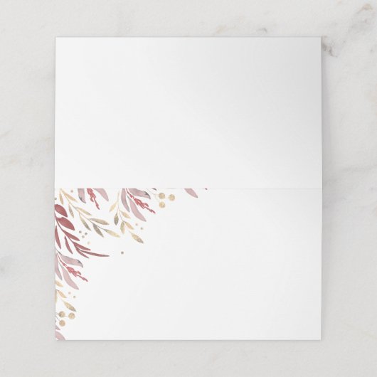 ブルゴーニュと金ゴールド葉エレガントウェディング プレイスカード (外部開封)