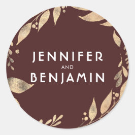 ブルゴーニュと金ゴールド葉秋の結婚式 ラウンドシール