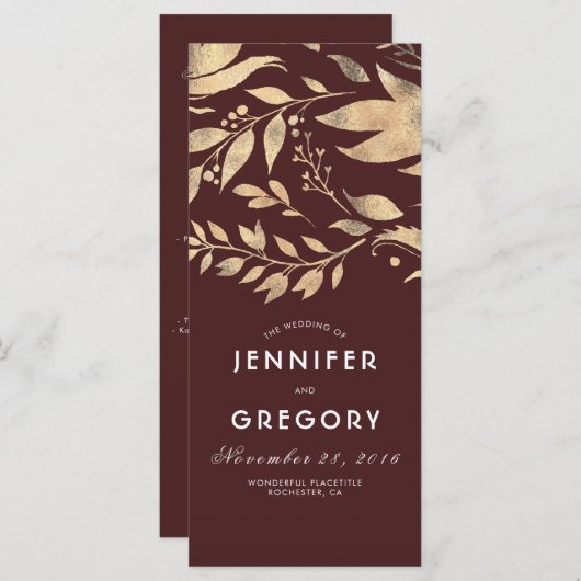 ブルゴーニュと金ゴールド離れの秋の結婚式プログラム プログラム (正面/裏面)