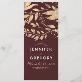 ブルゴーニュと金ゴールド離れの秋の結婚式プログラム プログラム (正面)