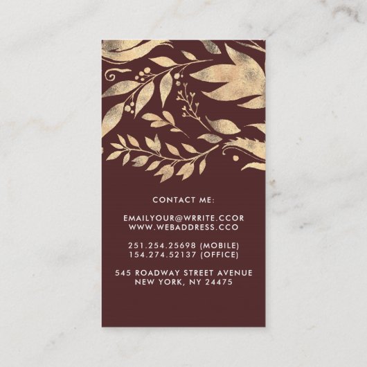 ブルゴーニュと金ゴールド離れリースシモダンック 名刺 (裏面)