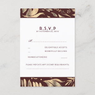 ブルゴーニュと金ゴールド離れ秋の結婚式RSVP 出欠カード