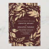 ブルゴーニュと金ゴールド離れ秋リハーサルディナー 招待状 (正面/裏面)