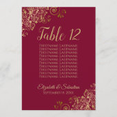 ブルゴーニュと金ゴールド10名結婚の座席表カード (正面)
