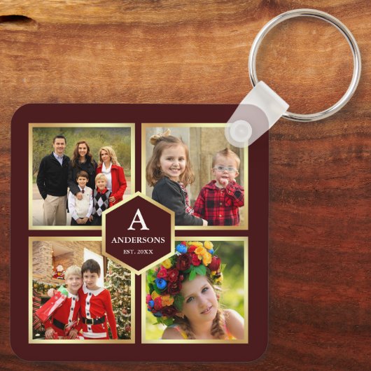 ブルゴーニュと金ゴールド4写真家族写真コラージュ キーホルダー (裏面)