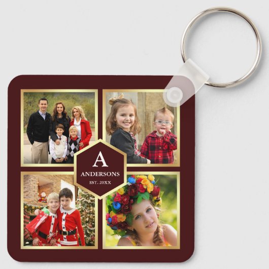 ブルゴーニュと金ゴールド4写真家族写真コラージュ キーホルダー (裏面)