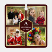 ブルゴーニュと金ゴールド4写真家族写真コラージュ メタルオーナメント (裏面)