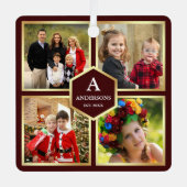 ブルゴーニュと金ゴールド4写真家族写真コラージュ メタルオーナメント (正面)
