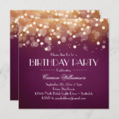 ブルゴーニュと金ゴールド《写真》ぼけ味ライト誕生日招待状 招待状 (正面/裏面)