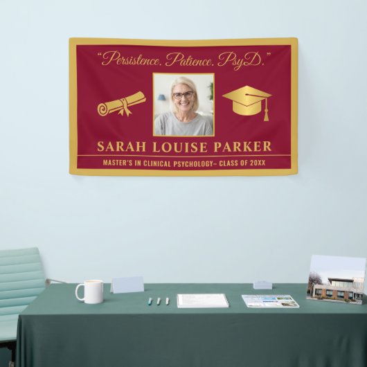 ブルゴーニュと金ゴールドPsyD引用文写真卒業202 横断幕 (トレードショー)