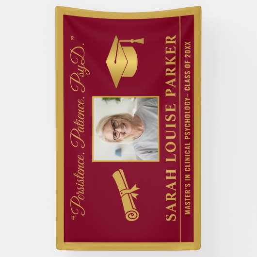 ブルゴーニュと金ゴールドPsyD引用文写真卒業202 横断幕 (縦)