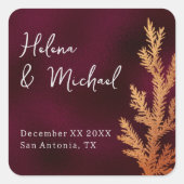 ブルゴーニュと銅の冬のウェディングパインブランチ スクエアシール (正面)