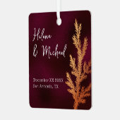 ブルゴーニュと銅の冬のウェディングパインブランチ メタルオーナメント (正面左)