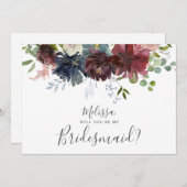 ブルゴーニュと青いフローラが私の花嫁になる 招待状 (正面/裏面)