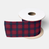 ブルゴーニュと青のチェック柄リボン サテンリボン (リール)