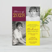 ブルゴーニュと黄クラシック色の2写真卒業 招待状 (スタンド正面)