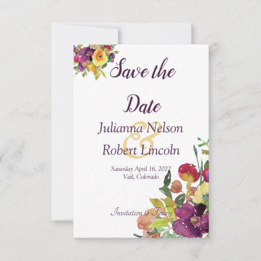 ブルゴーニュと黄色の水の色の救フローラデータ 招待状 (正面)