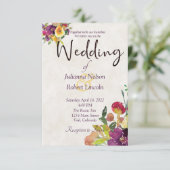 ブルゴーニュと黄色の水色のフローラ結婚のinvi 招待状 (スタンド正面)