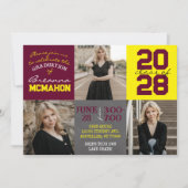 ブルゴーニュと黄色の黒板3写真卒業 招待状 (正面)