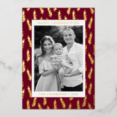 ブルゴーニュと黄金色の葉の写真サンクスギビング 箔シーズンカード (正面)