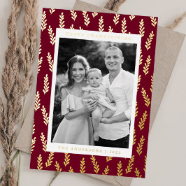 ブルゴーニュと黄金色の葉の写真サンクスギビング 箔シーズンカード