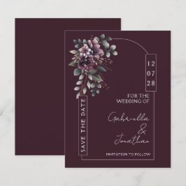 ブルゴーニュとsageのフレーム付きSave the Date（結婚式の招待状） 招待状