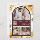 ブルゴーニュのひまわりのメイソンジャーQRコードの結婚式 招待状 (裏面)