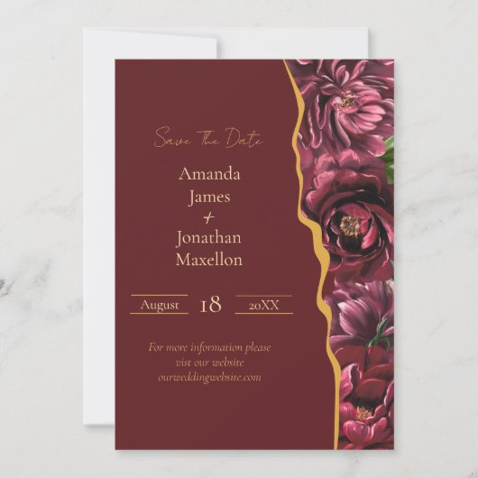 ブルゴーニュのエレガンスカスタム金ゴールド写真結婚付き セーブザデート (正面)