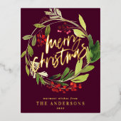 ブルゴーニュのエレガント葉の非写真クリスマス 箔シーズンポストカード (正面)