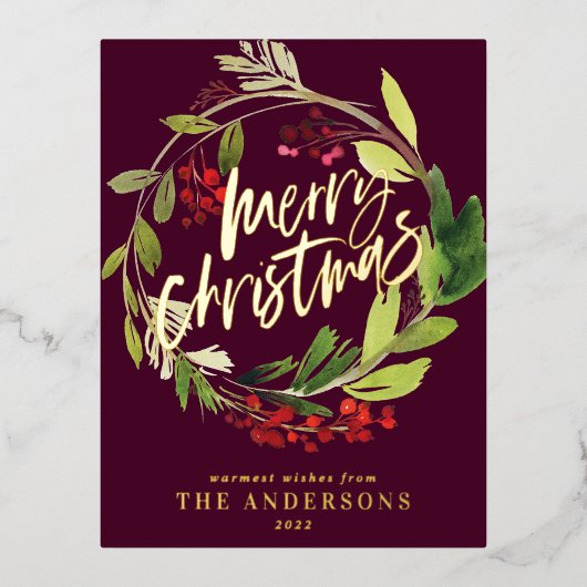 ブルゴーニュのエレガント葉の非写真クリスマス 箔シーズンポストカード (正面)