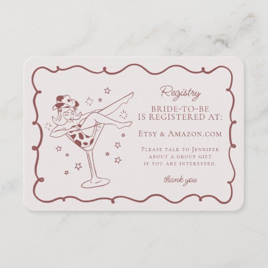 ブルゴーニュのカクテルと女性のカーボーイレジストリの挿入 エンクロージャーカード (正面)