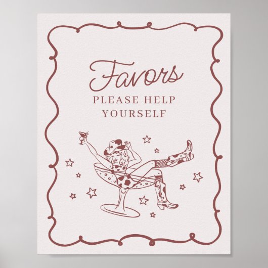 ブルゴーニュのカクテルと女性のカーボーイロデオの好意サイン ポスター (正面)