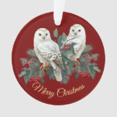 ブルゴーニュのクリスマスにベリーの白い雪のフクロウ オーナメント (正面)