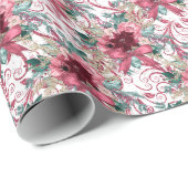 ブルゴーニュのクリスマスポインセチア水彩ラッピング ラッピングペーパー (ロールコーナー)