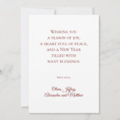 ブルゴーニュのクリスマス家族の写真ラブピースピースジョイ シーズンカード (裏面)