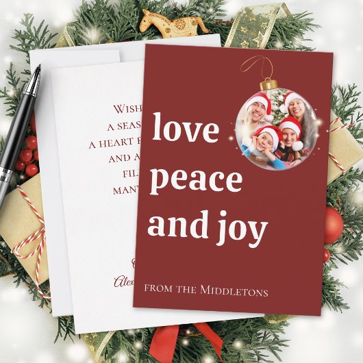 ブルゴーニュのクリスマス家族の写真ラブピースピースジョイ シーズンカード