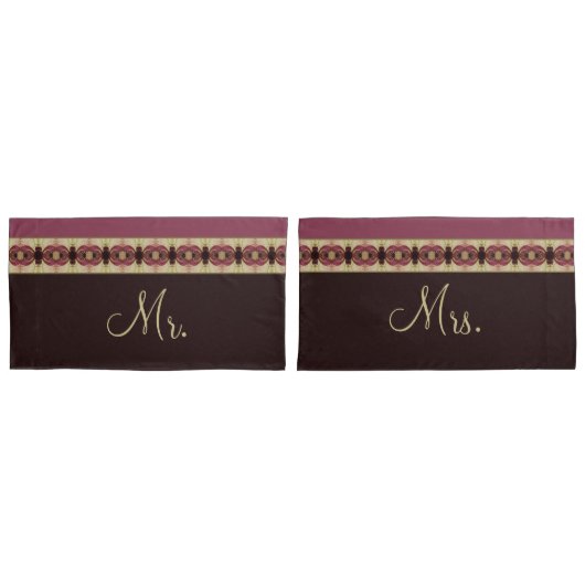 ブルゴーニュのクリームとダークブラウン 枕カバー (正面-セット)