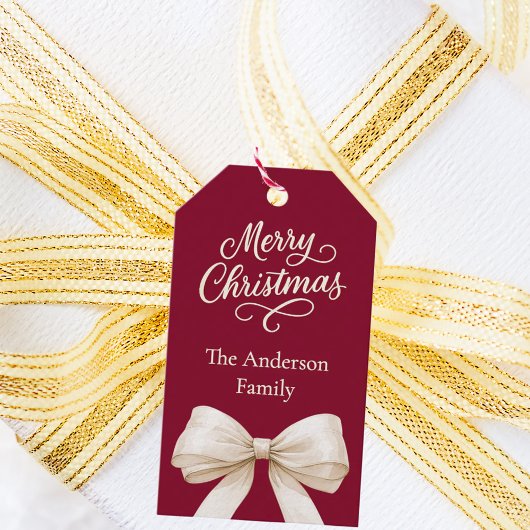 ブルゴーニュのクリーム弓クリスマス ギフトタグ