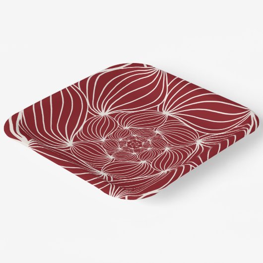 ブルゴーニュのクリーム抽象芸術フローラの葉の植物性p ペーパープレート (傾斜あり)